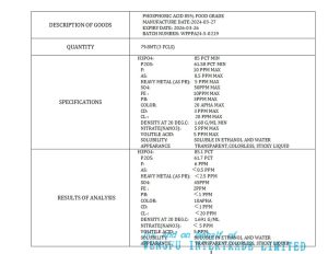 سرتیفیکیت Phosphoric Acid 85 Food Grade